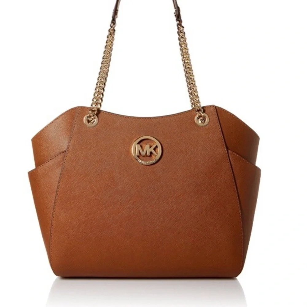 Michael Kors Jet Set Large Saffiano Leather Shoulder Bag in Luggage brown